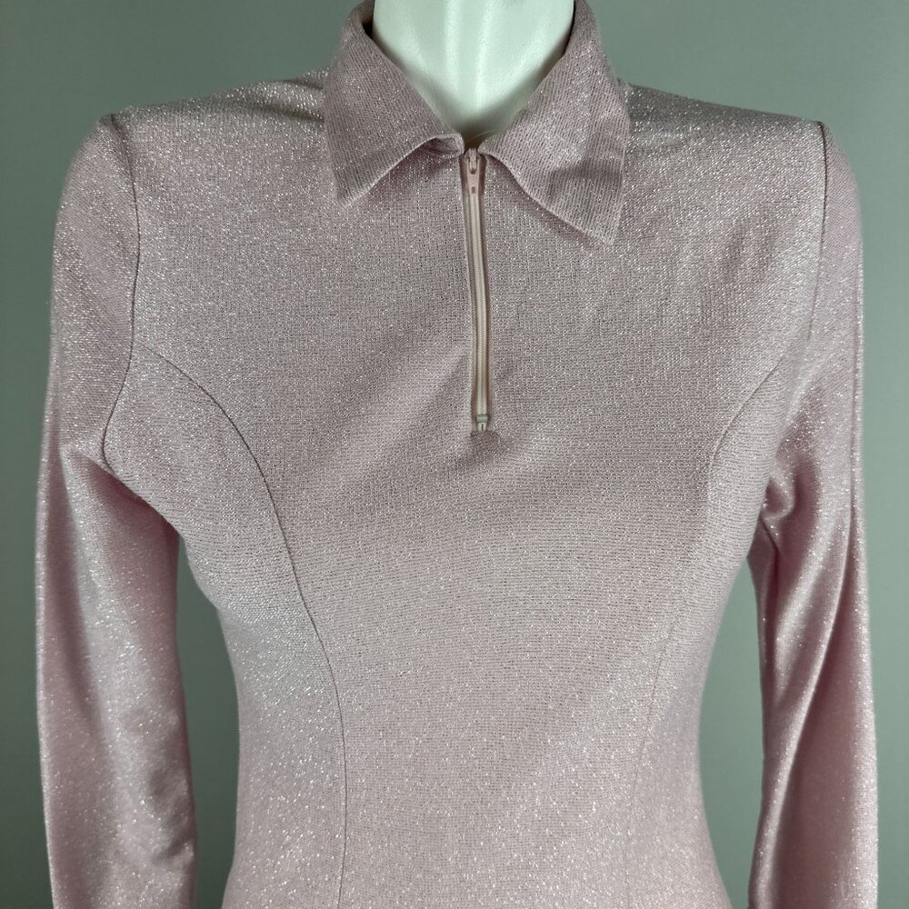 Vintage 90s Pastel Pink Silver Sparkle Skater Dress Tinsel Metallic Club Kid Med - Picture 5 of 6